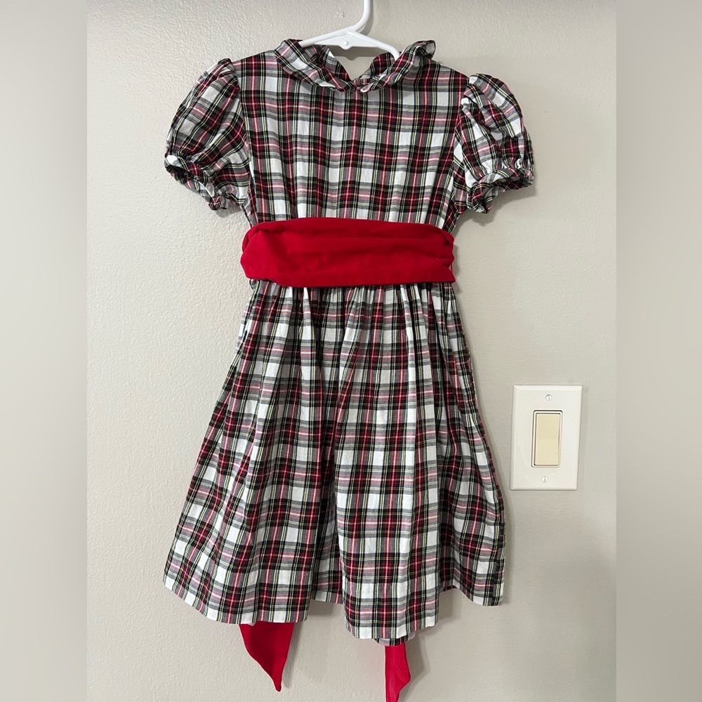 Southern Sunshine Girls Plaid Christmas Dress 4T Red Sash Puff Holiday Dress